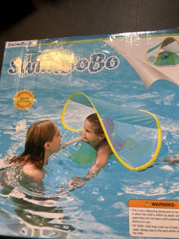 Photo 1 of Swimbobo Baby Swimming Float Inflatable Infant Pool Float Ring with Sun Protection Removable Canopy for Kids Aged 3-36 Months Fun on The Water?Blue+Canopy,L?