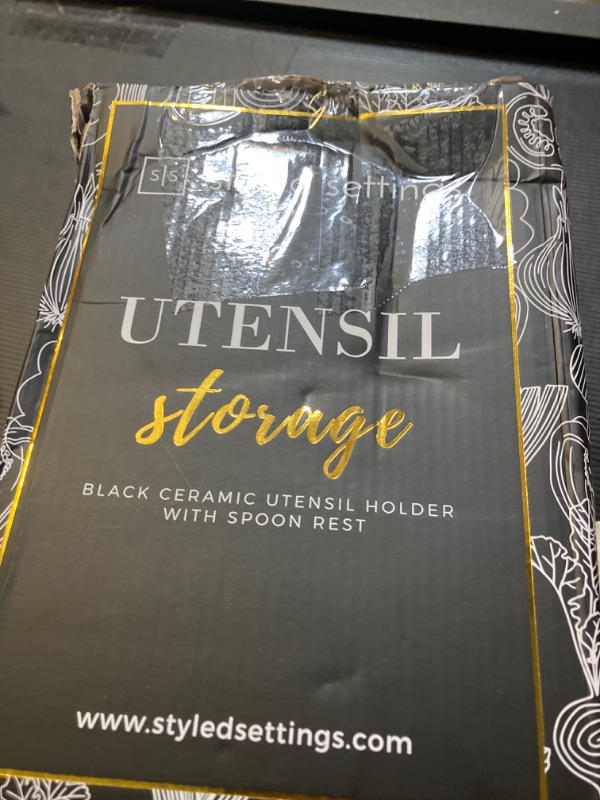 Photo 1 of MasterClass MCUTENSILCOP Stoneware and Brass Effect Kitchen Utensil Holder, Black, 11.8 x 11.8 x 15.2 cm