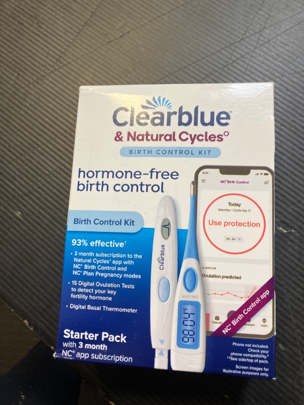 Photo 1 of Clearblue & Natural Cycles Hormone-Free Birth Control Kit Starter Pack, 3 Month Subscription to The Natural Cycles app, 15 Digital Ovulation Tests, 1 Digital Basal Thermometer