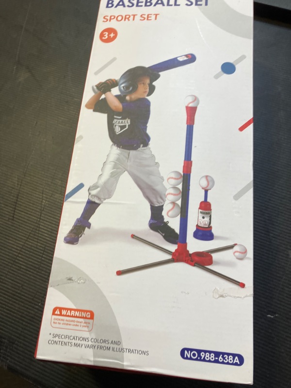 Photo 1 of HYES 3-in-1 Baseball Set for Kids 3-5 - Tee Ball Stand, Hanging Tee, Ball Launcher and 6 Softballs - Adjustable Height, Indoor/Outdoor Sport Gifts for Boys, Blue
