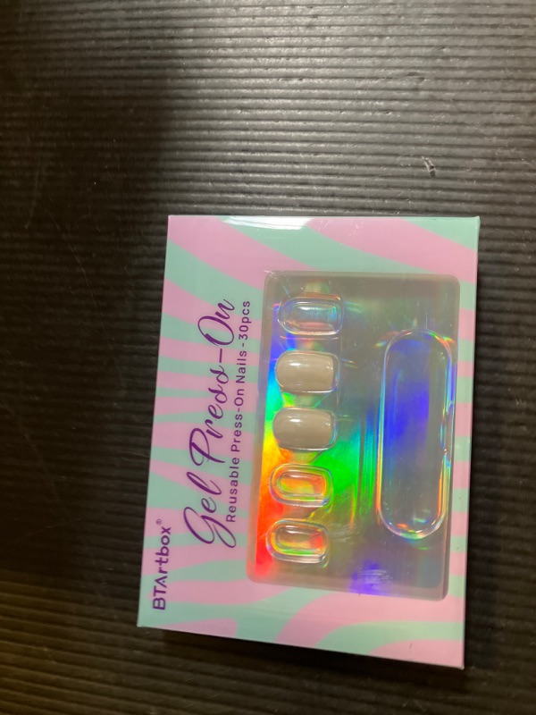 Photo 1 of BTArtbox Press On Nails Short - White Soft Gel Press On Nails, Square Chrome Nail Tips Glue On Nails, Reusable Stick On Nails in 15 Sizes - 30 Soft Gel Fake Nails Kit, Vanilla Glazed