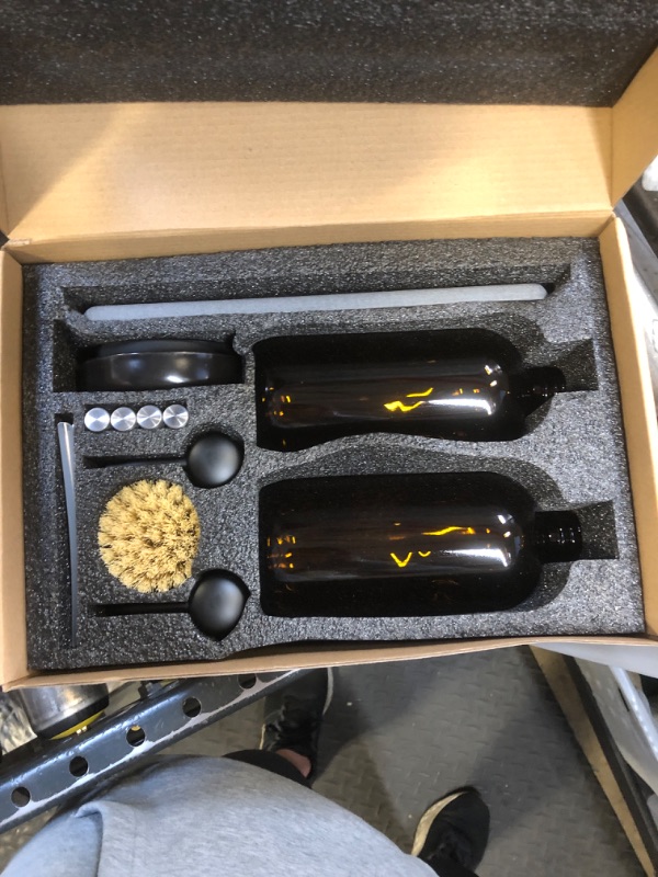 Photo 1 of [Luxury] Kitchen Soap Dispenser Set - 16OZ Amber Glass Bottle, Stainless Steel Pump, Instant Dry Tray, Waterproof Labels, Non-Slip Silicone Pad, and Dish Brush | Upgrade for Your Kitchen and Bathroom
