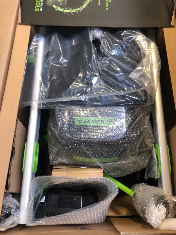 Photo 1 of Greenworks 60V 21” Cordless (Push) Lawn Mower (LED Lights + Aluminum Handles), 5.0Ah Battery and Rapid Charger