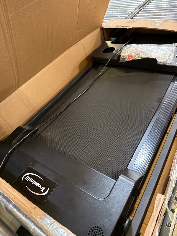 Photo 1 of Portable Foldable 3.0 HP Small Treadmills for Home Office with 300 lbs Capacity, Folding Running Walking Compact Treadmill with Handle Bar and LED Display(Black)