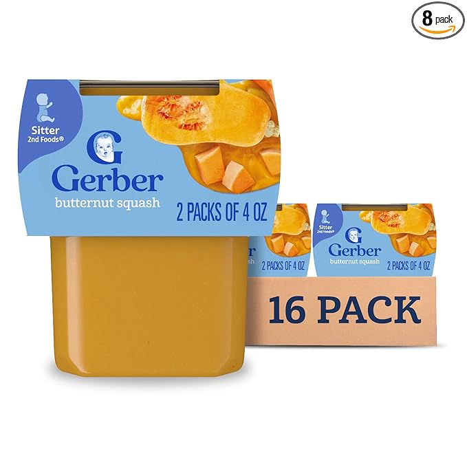 Photo 1 of Gerber 2nd Food Baby Food Butternut Squash Puree, Natural & Non-GMO, 4 Ounce Tubs, 2-Pack (Pack of 8)