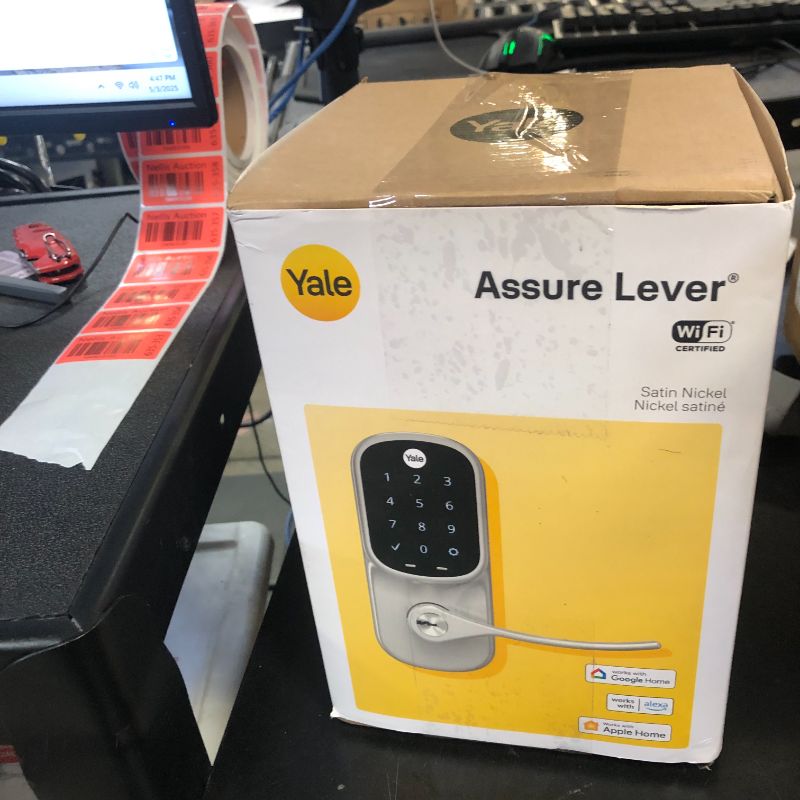 Photo 1 of Yale Assure Lever Entry Door Lock with Wi-Fi Connected Touchscreen, Satin Nickel Smart Keypad Door Lock with Handle and Back-Up Key, YRL226-WF1-619