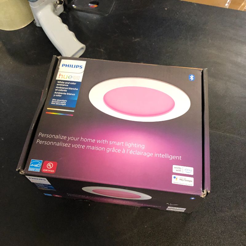 Photo 1 of Philips Hue Smart Slim 6 Inch LED Downlight - White and Color Ambiance Color-Changing Light - 1 Pack - 1200LM - Indoor - Control with Hue App - Works with Alexa Google Assistant and Apple Homekit
