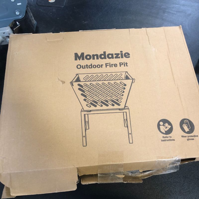 Photo 1 of Mondazie 17 Inch Outdoor Fire Pit for Camping, Heavy Duty Portable Wood Burning Firepits Stove with Storage Bag for Outside Patio, Heating, Picnic, Campfire and BBQ, Trapezoid Diagonal Hollow, Black