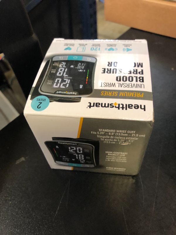 Photo 1 of HealthSmart Digital Premium Wrist Blood Pressure Monitor with Cuff That Measures Pulse Heartbeat and High or Low BP, 120 Reading Memory Stores Up to 60 Readings for 2 Users