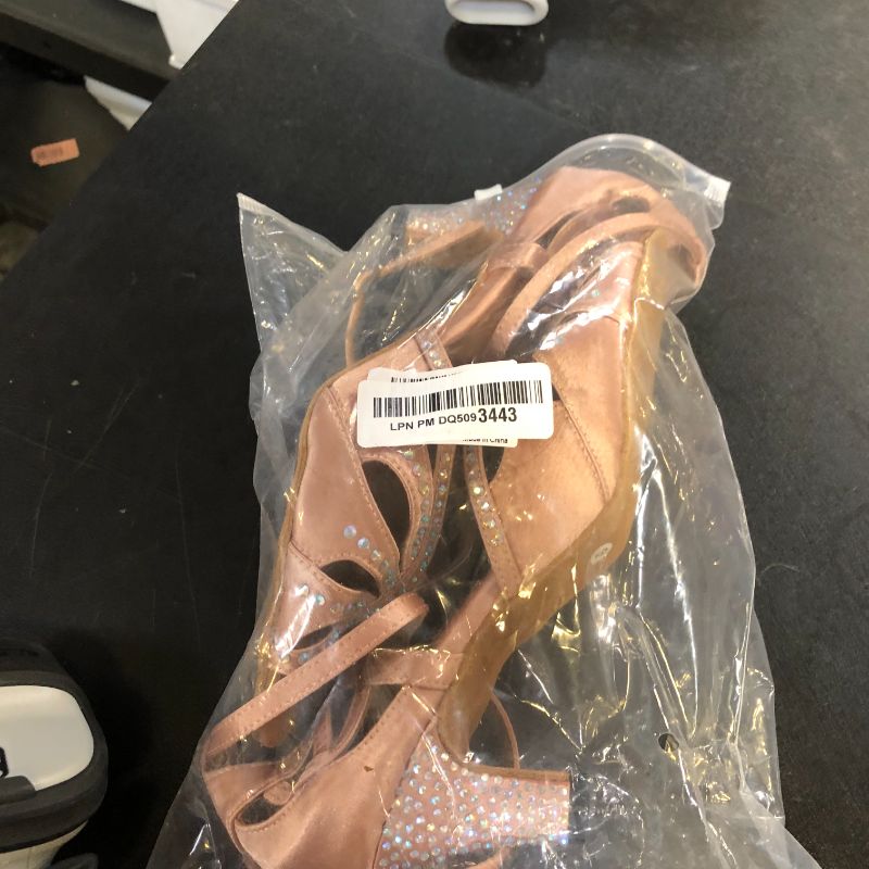 Photo 1 of TTdancewear Women Rhinestone Ballroom Latin Salsa Performance Dance Shoes (9, Nude-2.5inch Heels)