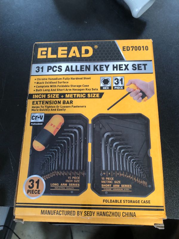 Photo 1 of ELEAD 31-Piece Hex Key Set - Allen Wrench Set, SAE and Metric Allen Keys MM(0.7mm-10mm) SAE(0.028"-3/8) Heat-Treated, Torque Handle, High Leverage, Long & Short Keys, Easy Organization
