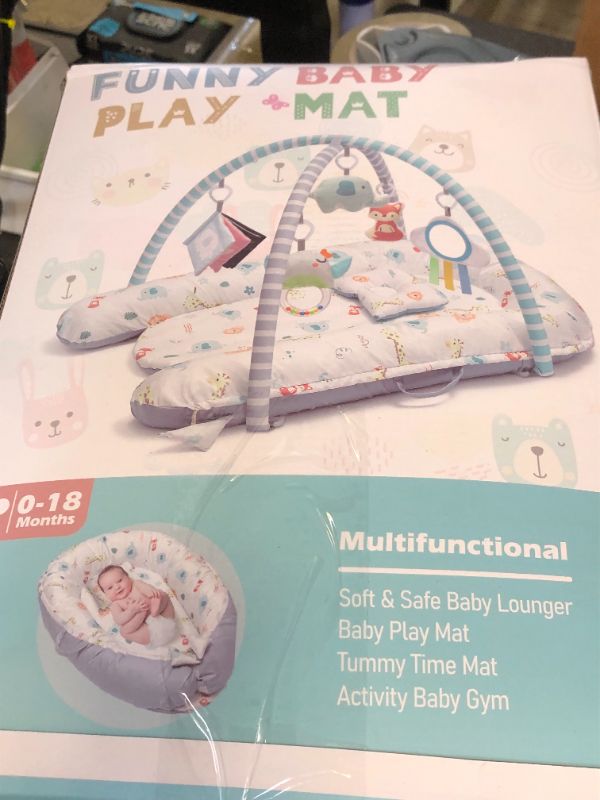 Photo 1 of Baby Gym Play Mat, Baby Lounger, 7-in-1 Tummy Time Activity Mat, Washable Newborn Nest, Portable Infant Floor Seat for Home & Travel, Baby Essentials Gift, Develops Visual & Hearing & Sensory & Motor