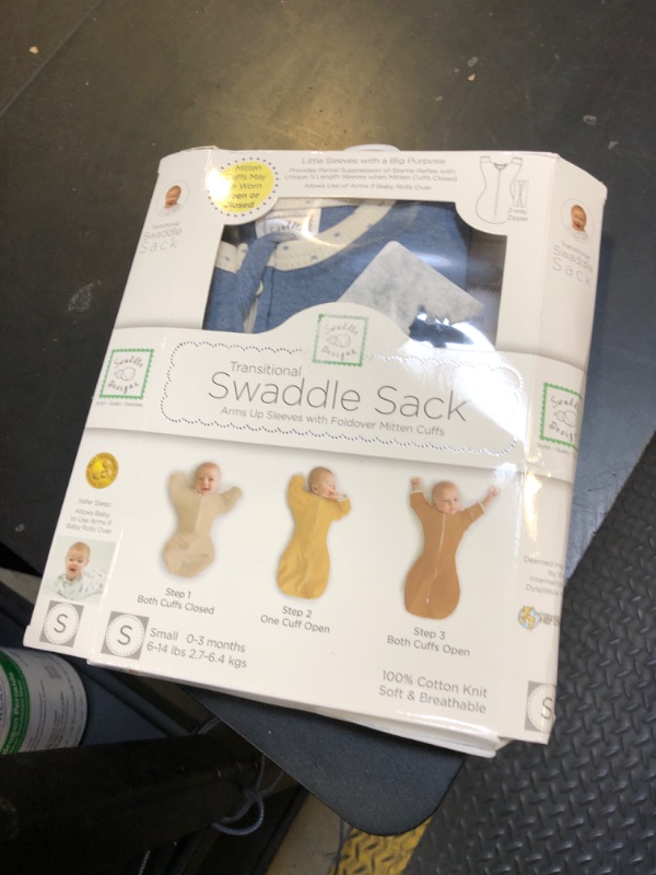 Photo 1 of SwaddleDesigns Transitional Swaddle Sack, Arms Up Half-Length Sleeves & Mitten Cuffs, Swaddle for Newborn Transition to Baby Sleep Sack Wearable Blanket, Small, 0-3 Month, 6-14 lb, Heathered Denim
