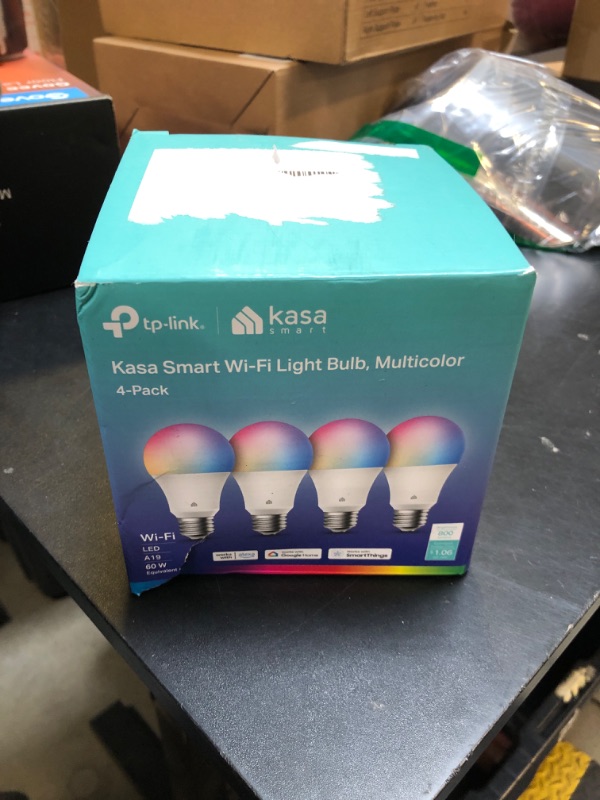 Photo 1 of Kasa Smart Light Bulbs, Full Color Changing Dimmable Smart WiFi Bulbs Compatible with Alexa and Google Home, A19, 9W 800 Lumens,2.4Ghz only, No Hub Required, 4 Count (Pack of 1), Multicolor (KL125P4)