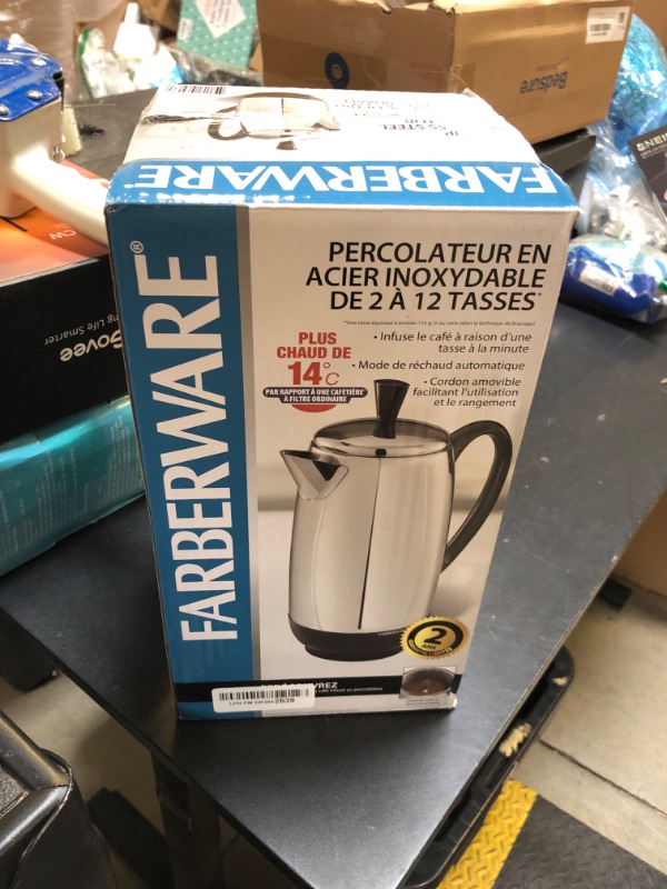 Photo 1 of Farberware 12 Cup Electric Coffee Percolator, Coffee Maker with Stainless Steel Basket, Automatic Keep Warm, No-Drip Spout