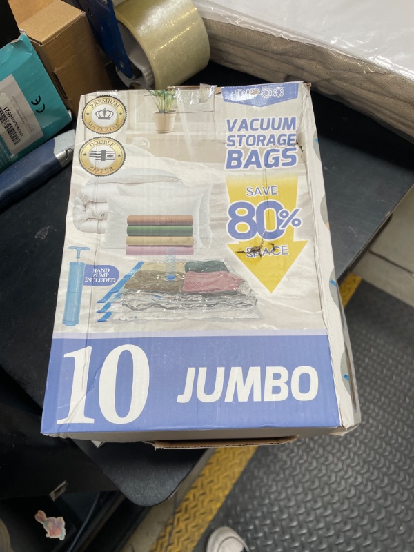 Photo 1 of 10 Pack Jumbo Vacuum Storage Bags with Hand Pump, 80% Storage Space Saving, Sturdy Leak-Free Space Saver Vacuum Seal Bags for Clothing, Vacuum Compression Bags for Travel Lugggage Blankets Comforters