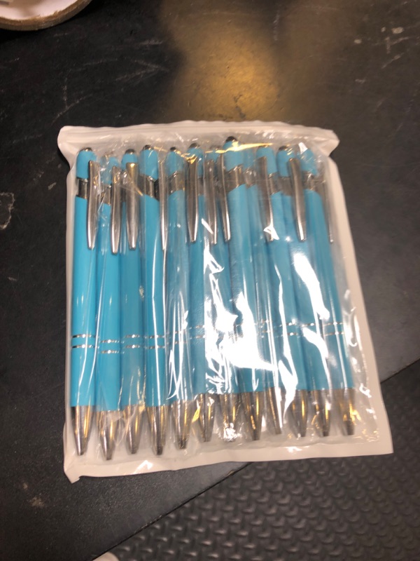 Photo 1 of Oddmoal Ballpoint Pen with Stylus Tip, Soft Touch Click Metal Pen, 1.0mm Medium Point, Black Ink, 12 Count(Light Blue)