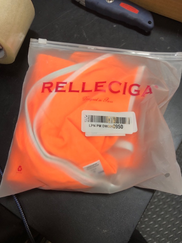 Photo 1 of RELLECIGA Women Bandeau Bikini Set Adjustable Splicing Color High Cut Two Piece Bathing Suits Orange Middle MEDIUM
