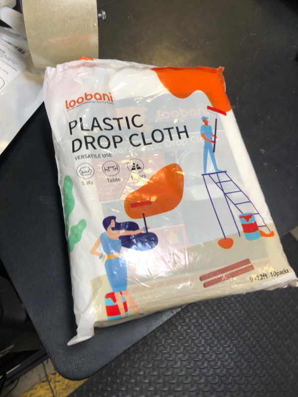 Photo 1 of 10 Piece Painter Plastic Drop Cloths Sheet,Waterproof Anti-dust Cover,9x12 Feet Disposable Tarp for Painting for Couch/Furniture Cover
