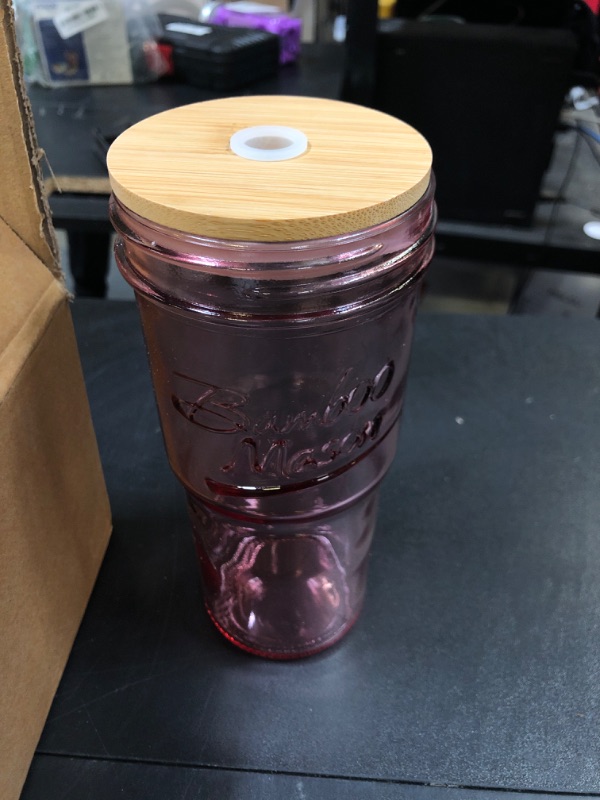 Photo 1 of 2 Pack Pink Mason Jar Glass Cups (with Straws)