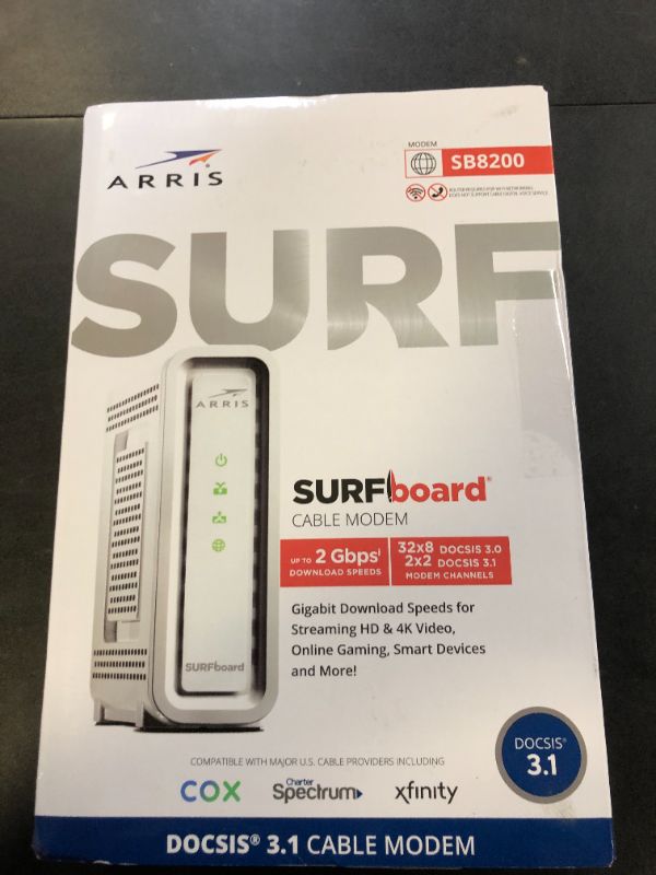 Photo 1 of ARRIS (SB8200) - Cable Modem - Fast DOCSIS 3.1 32x8 Gigabit Cable Modem , Approved for Comcast Xfinity, Cox, Charter Spectrum, & more | 1 Gbps Max Internet Speed, 4 OFDM Channels