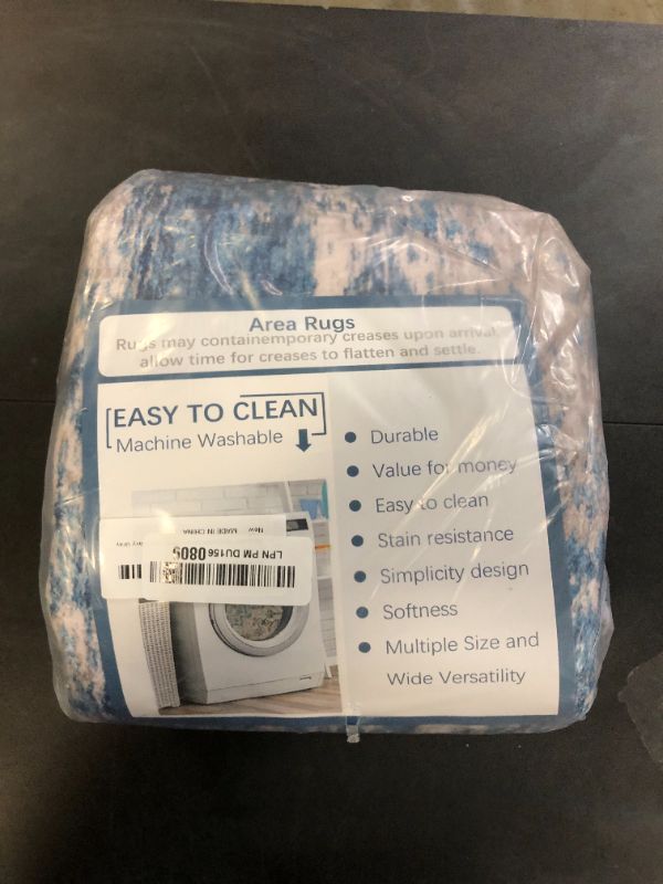 Photo 1 of RELEANY Washable Area Rugs 4'x6' Non-Slip Modern Abstract Soft for Living Room Entryway Bedroom, Print Pattern, Blue Grey Navy Gray