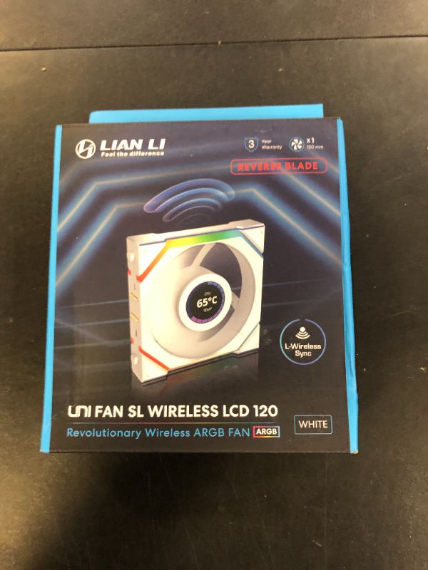 Photo 1 of Lian Li UNI Fan SL - LCD Wireless 120 (Reverse Blade) - ARGB Fan - 1.6" LCD Display - 2.4 GHz Wireless Signal for RGB & Fan Control - Controller NOT Included & Required - White (12RSLLCD1W1W)