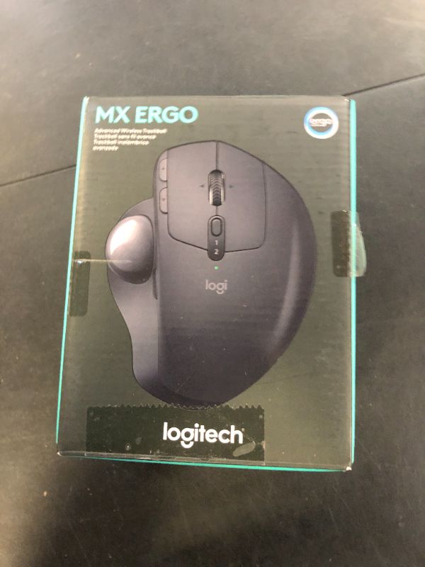 Photo 1 of Logitech MX Ergo Wireless Trackball Mouse, Ergonomic Design, Move Content Between 2 Windows and Apple Mac Computers (Bluetooth or USB), Rechargeable