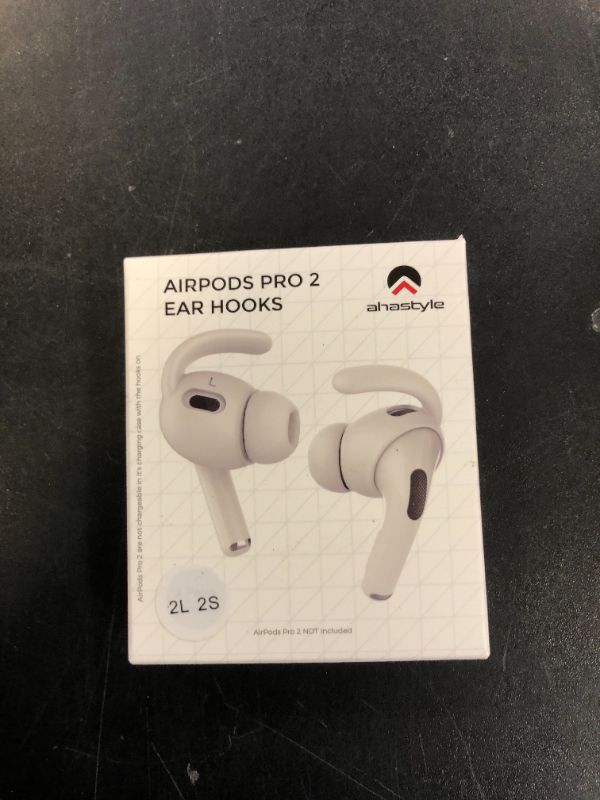 Photo 1 of AhaStyle 4 Pairs AirPods Pro 2 Ear Hooks?Added Storage Pouch? Anti-Slip Ear Covers Silicone Accessories Compatible with Apple AirPods Pro 2nd Generation (2 Large+2 Small, White)