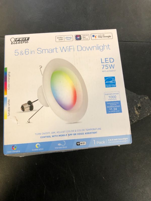 Photo 1 of Feit Electric Smart Recessed Downlights, 5-6 Inch, Wi-Fi LED, Dimmable Color-Changing, 1000 Lumens, 11.1W (75W Equivalent), Voice & App Control, Daylight to Soft White, 50,000 Hour Lifespan
