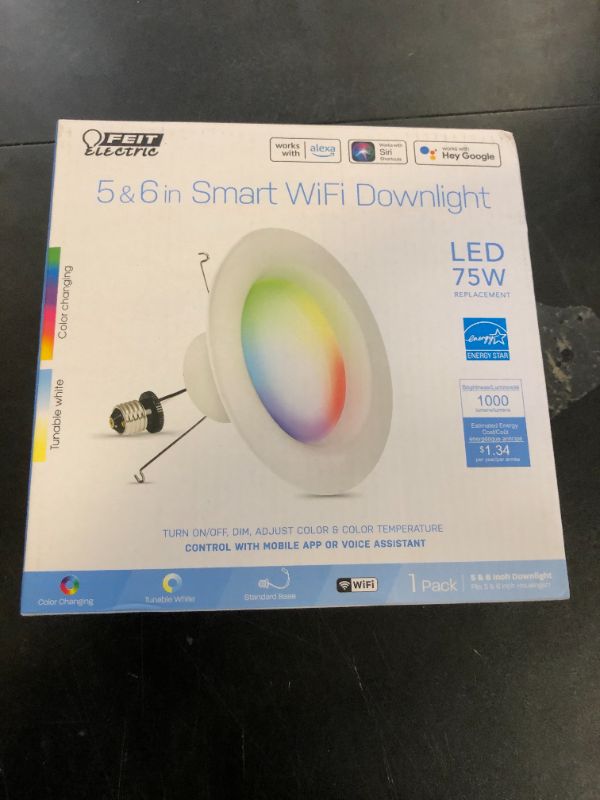 Photo 1 of Feit Electric Smart Recessed Downlights, 5-6 Inch, Wi-Fi LED, Dimmable Color-Changing, 1000 Lumens, 11.1W (75W Equivalent), Voice & App Control, Daylight to Soft White, 50,000 Hour Lifespan
