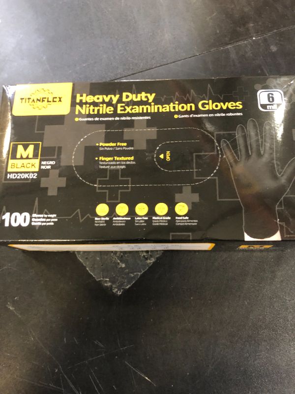 Photo 1 of TitanFlex Disposable Nitrile Exam Gloves - 6-mil, Black, Medium 100-ct Box, Heavy Duty, Latex Free, Food Safe for Cooking & Food Prep
