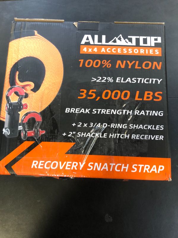 Photo 1 of ALL-TOP Nylon Recovery Kit with Hitch Receiver: 3" x 30' (35,000lbs) 100% Nylon Snatch Strap + 2" Shackle Hitch Receiver + 3/4 HD Shackles (2pcs) with Isolator + Storage Bag