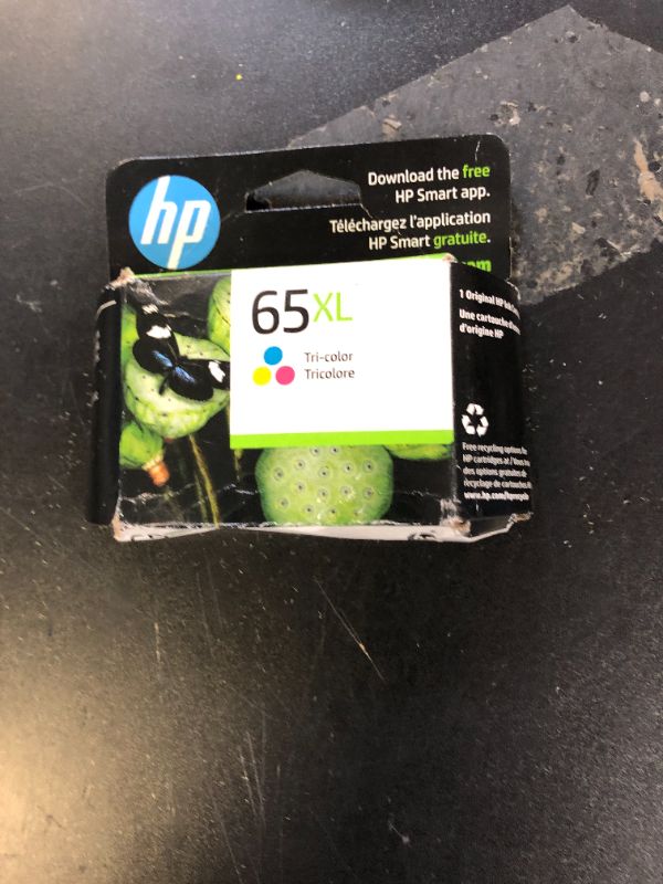 Photo 1 of HP 65XL Tri-color High-yield Ink Cartridge for HP Printers | Works with Printer Series: AMP 100, DeskJet 2600, 3700; ENVY 5000 | Eligible for Instant Ink | N9K03AN