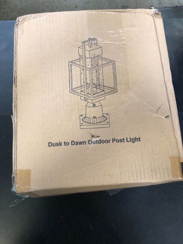 Photo 1 of 18" H Dusk to Dawn Outdoor Post Light Fixture Hardwired 120V, Waterproof Aluminum Pole Light with Pier Mount Base, Matte Black Exterior Lamp Post Lantern with Water Glass for Garden Yard Patio Path