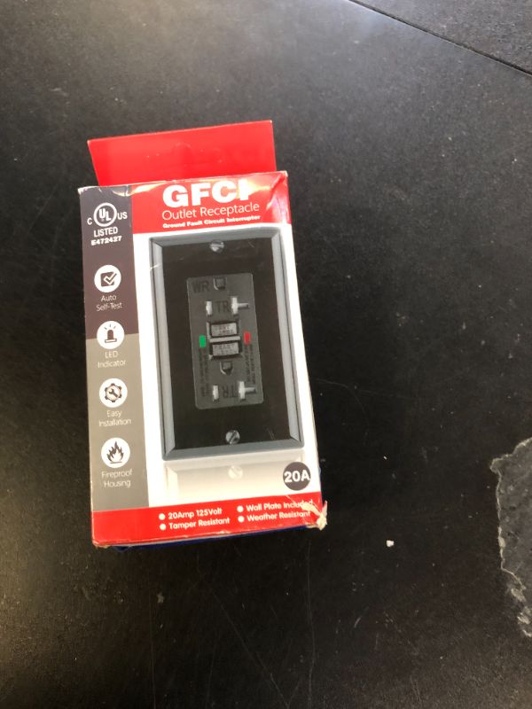 Photo 1 of POWAWINI GFCI Outlet 20 Amp, UL Listed, Self-Test GFI Receptacles, TamperResistant, Weather Resistant, LED Indicator, with Decor Wall Plates and Screws, Indoor or Outdoor Use, Black