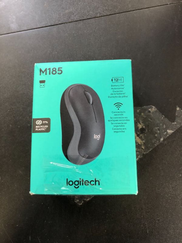 Photo 1 of Logitech M185 Wireless Mouse, 2.4GHz with USB Mini Receiver, 12-Month Battery Life, 1000 DPI Optical Tracking, Ambidextrous PC/Mac/Laptop - Swift Grey
