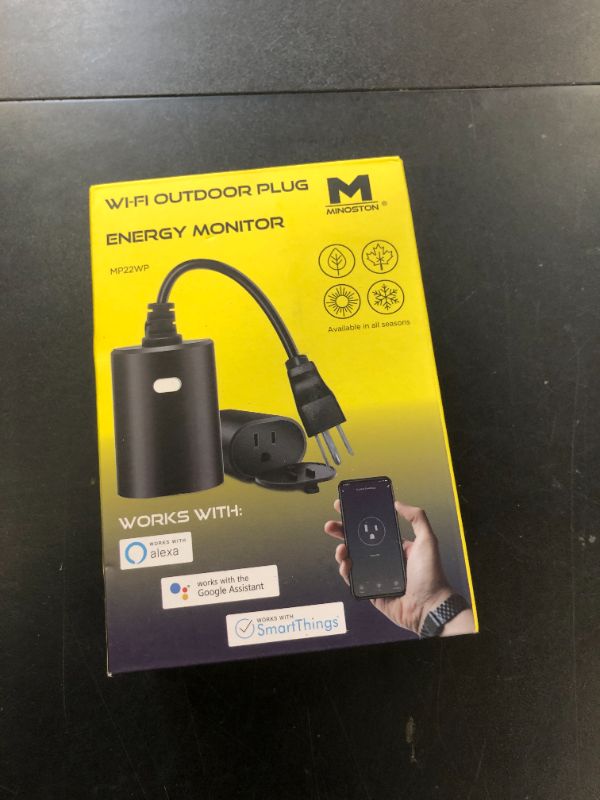Photo 1 of Minoston Outdoor Outlet, WiFi Smart Plug in Energy Monitoring, 2.4Ghz Wi-Fi Plugs, Compatible with Alexa and Smart Life, IP65 Waterproof Outlet 15A (MP22WP)