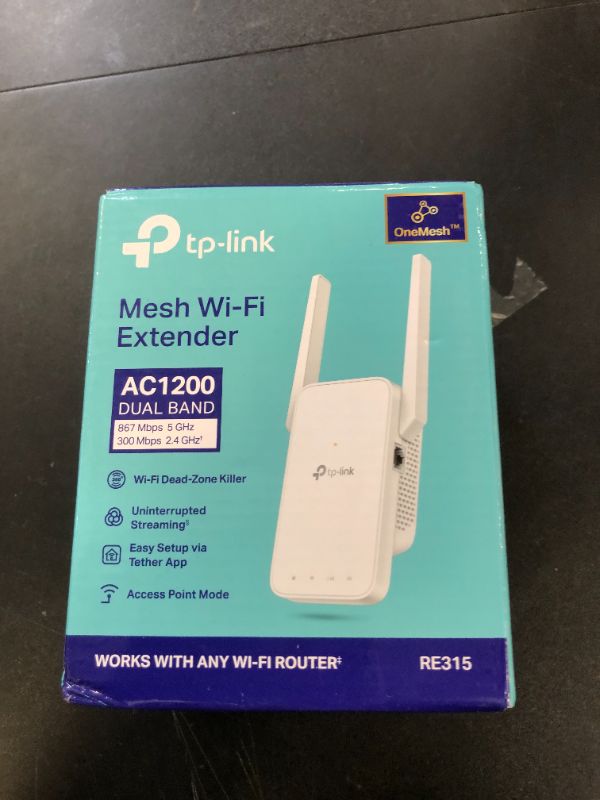 Photo 1 of TP-Link AC1200 WiFi Extender, 2024 Wirecutter Best WiFi Extender, 1.2Gbps home signal booster, Dual Band 5GHz/2.4GHz, Covers Up to 1500 Sq.ft and 30 Devices ,support Onemesh, One Ethernet Port (RE315)