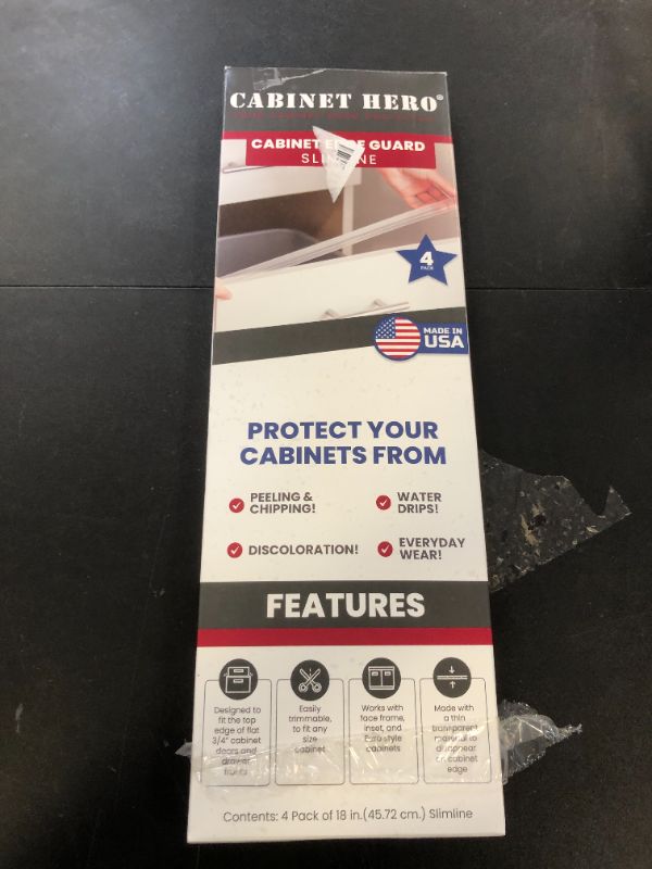 Photo 1 of Cabinet Hero Slimline Door Protector – Clear Slip-On Plastic Edge Guard for Kitchen & Drawer Fronts – Ideal for Protecting Mom’s Kitchen – 3/4" Thick, 18" Length, Clear, Pack of 4