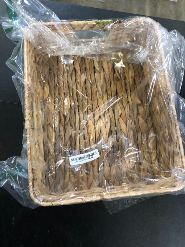 Photo 1 of Rectangular Water Hyacinth Storage Baskets, Wicker Storage Baskets for Shelves, Square Shallow Basket, Woven Drawer Basket With Handle, 13” L x 10.6” W x 4.5” H