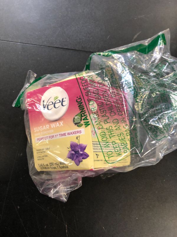 Photo 1 of Hair Removal Wax - VEET Sugar Wax, Hair Remover Waxing Kit with Essential Oils and Floral Vanilla Fragrance, 250ml Wax and 12 Fabric Strips with 1 Spatula