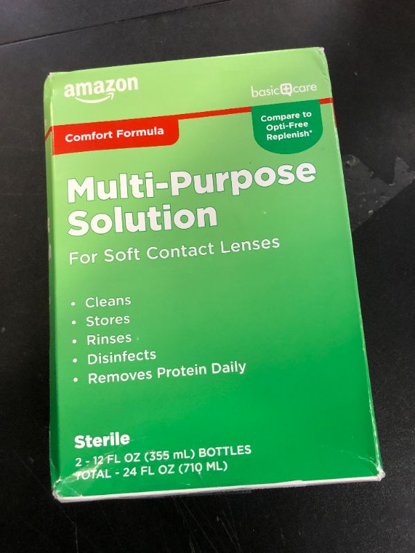 Photo 1 of Amazon Basic Care Multi-Purpose Contacts Solution - Comfort Formula, 12 fl oz (Pack of 2)