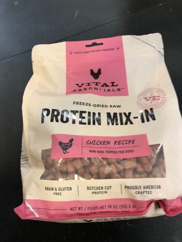 Photo 1 of Vital Essentials Freeze Dried Raw Protein Mix-in Dog Food Topper, Chicken Mini Nibs Topper for Dogs, 18 oz BB 2025/05/25