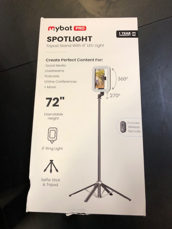 Photo 1 of M MYBAT PRO Selfie Ring Light with 72" Tripod Stand - Extendable Selfie Stick with Light for Phone, Live Streaming, Makeup, Travel, Gaming, Video, Includes Phone Holder& USB-C Powered