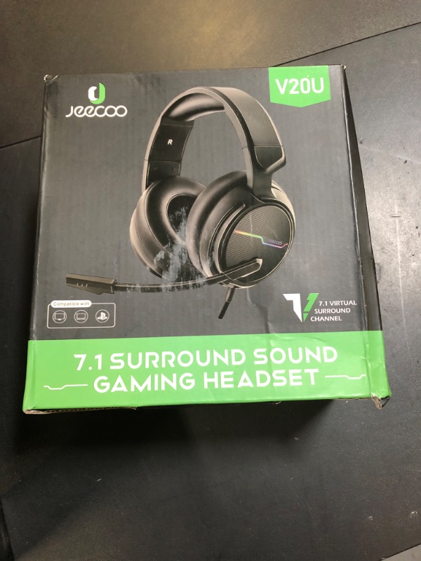 Photo 1 of Jeecoo V20U USB Pro Gaming Headset for PC - 7.1 Surround Sound Headphones with Noise Cancelling Microphone- Memory Foam Ear Pads for Laptop Computers