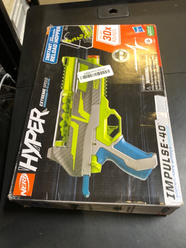 Photo 1 of NERF Hyper Impulse-40 Blaster, 30 Nerf Hyper Rounds, Spring-Open Instant Reload Hopper, Up to 110 FPS Velocity, Eyewear Included
