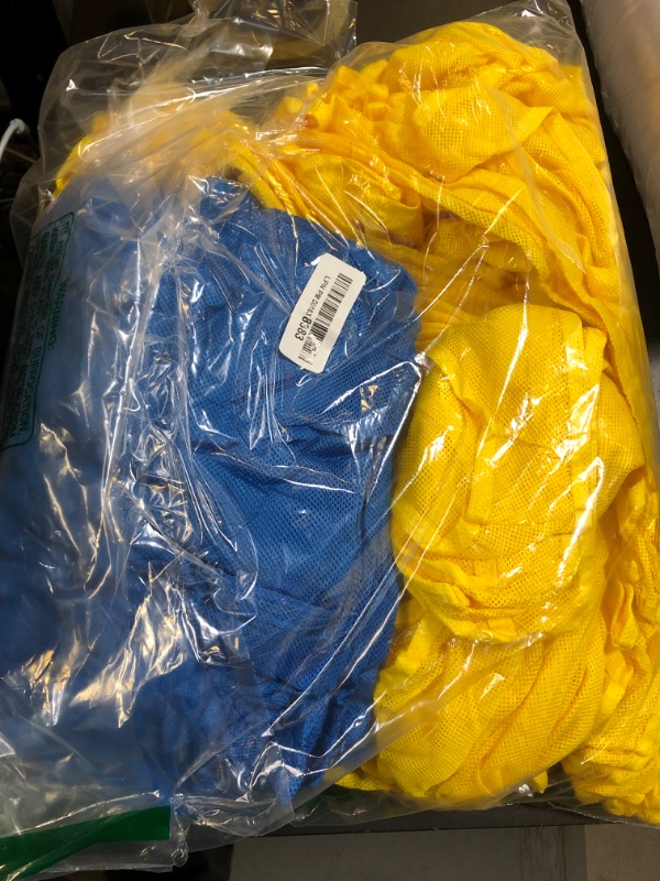 Photo 1 of Pasimy 50 Pack Pinnies Scrimmage Vests Lightweight Youth Scrimmage Vests Team Soccer Basketball Jersey Pinnies for Sports (Yellow and Blue)