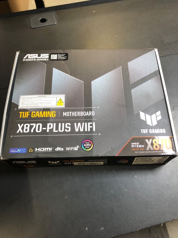 Photo 1 of ASUS TUF Gaming X870-PLUS WiFi AMD AM5 X870 ATX Motherboard, 16+2+1, 80A SPS Power Stages, DDR5, PCIe 5.0 Ready, Four M.2 Slots, Wi-Fi 7, 2.5Gb LAN, HDMI, USB4® 40Gbps, SATA 6 Gbps, USB 20Gbps Type-C