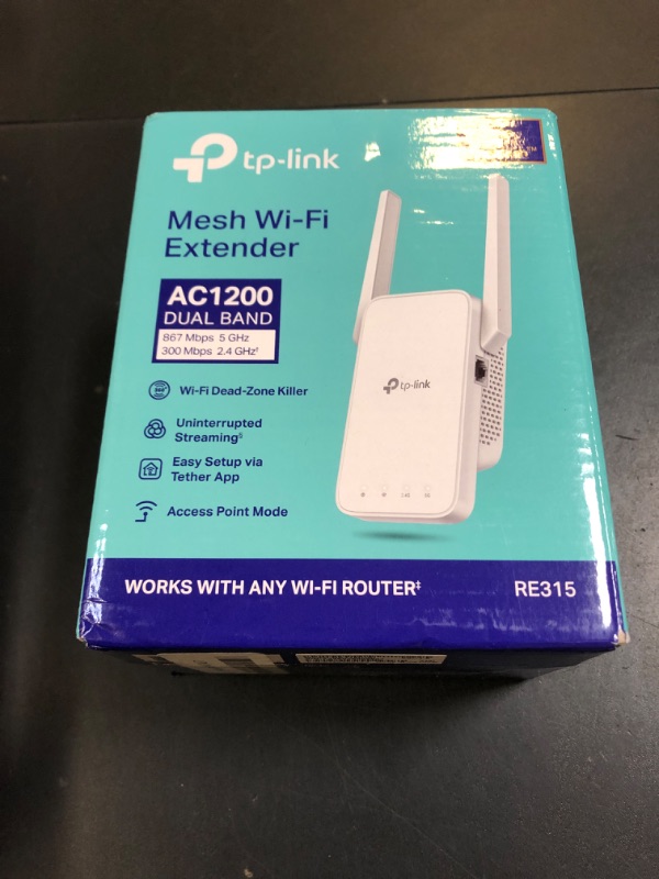 Photo 1 of TP-Link AC1200 WiFi Extender, 2024 Wirecutter Best WiFi Extender, 1.2Gbps home signal booster, Dual Band 5GHz/2.4GHz, Covers Up to 1500 Sq.ft and 30 Devices ,support Onemesh, One Ethernet Port (RE315)